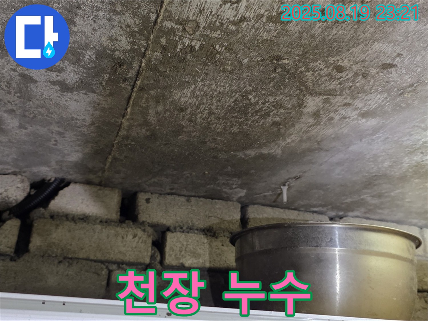 천장 누수 - 천장에서 물이 떨어지는 모습