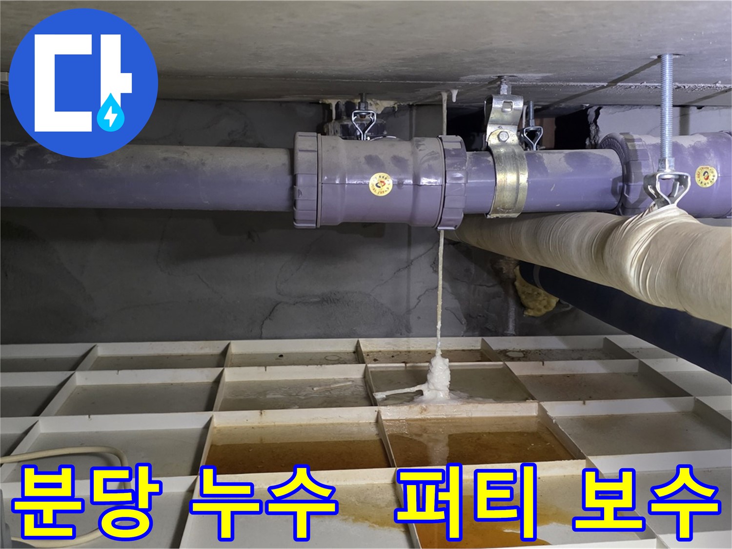 분당 하수 배관 누수 - 연결 부위 손상, 에폭시 퍼티로 긴급 보수