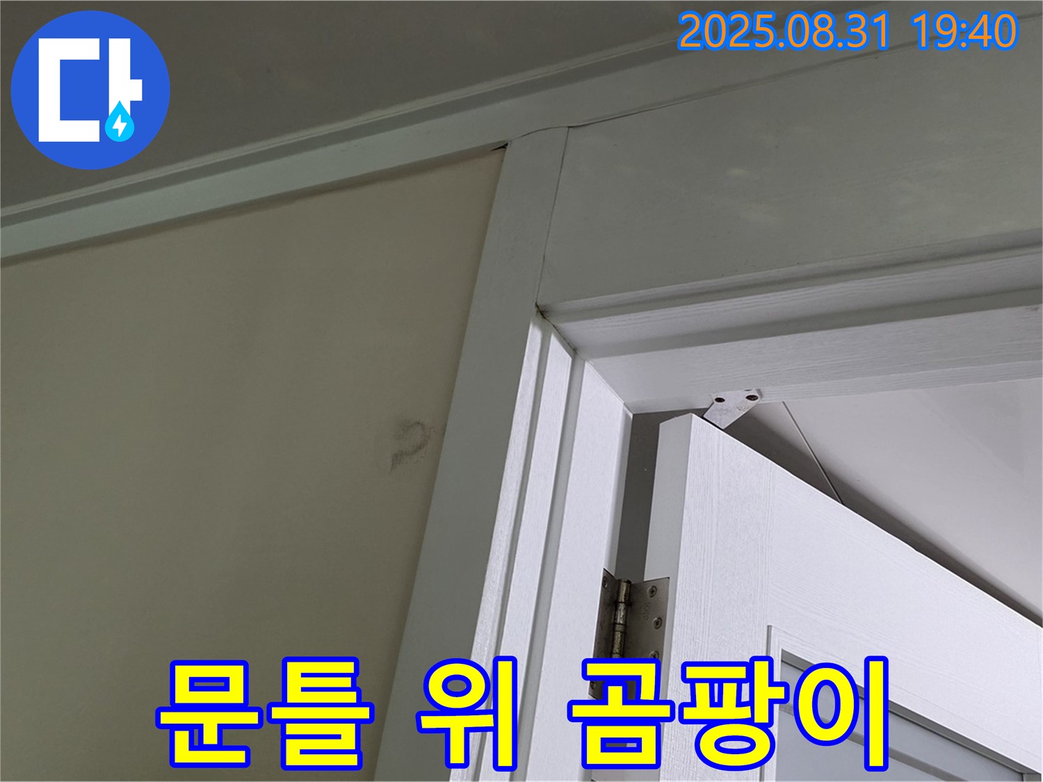 문틀 위 곰팡이 - 문틀 위 천장에 곰팡이가 발생한 모습입니다.