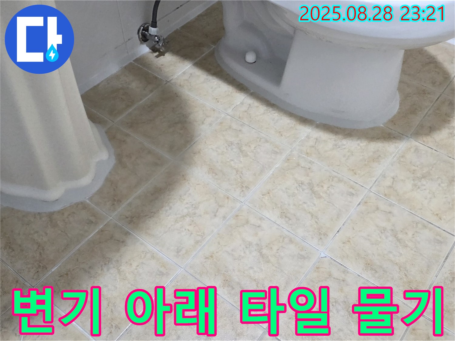 변기 아래 - 타일 - 물기