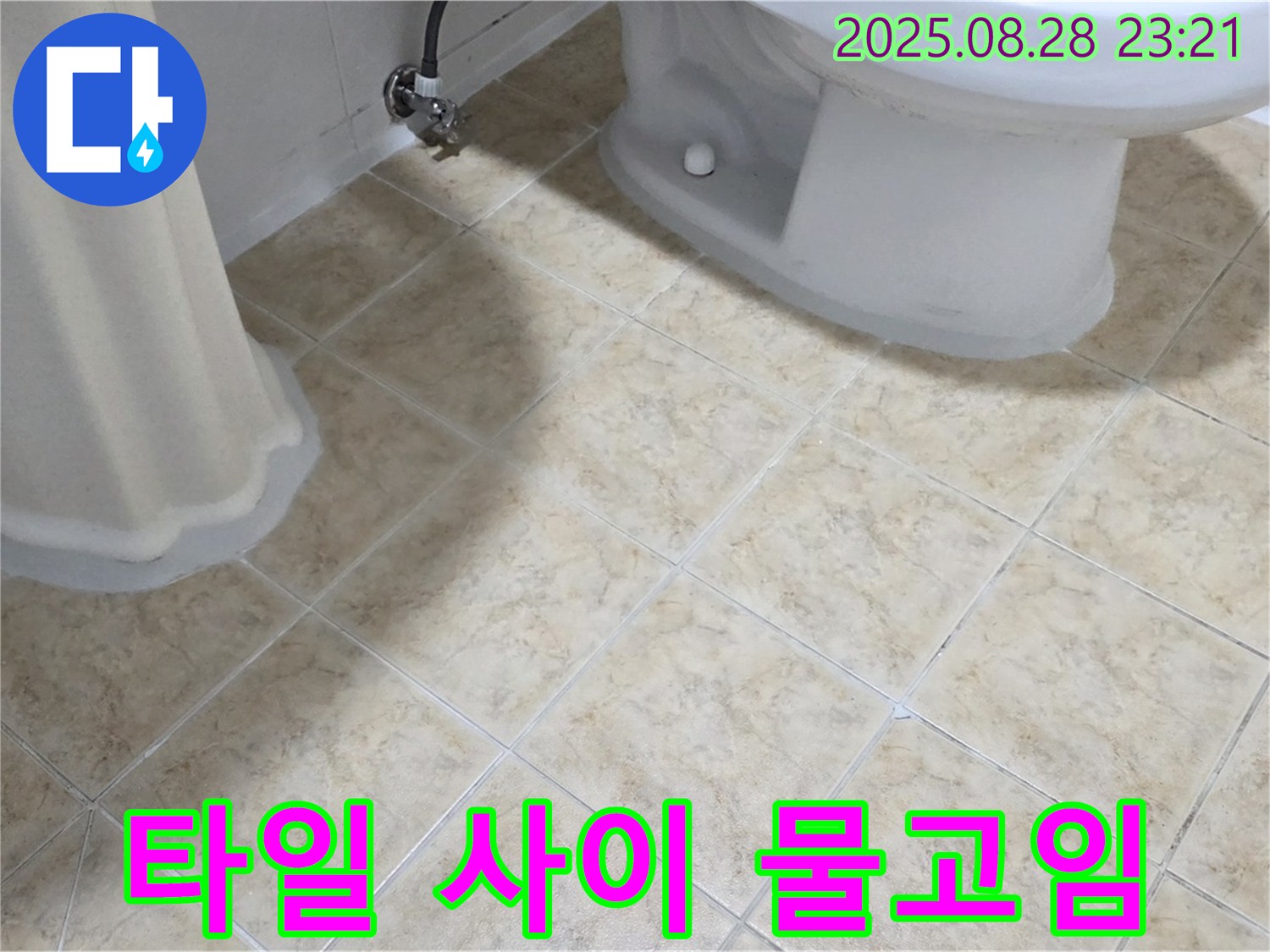 욕실 타일 - 물고임 현상 - 곰팡이 발생