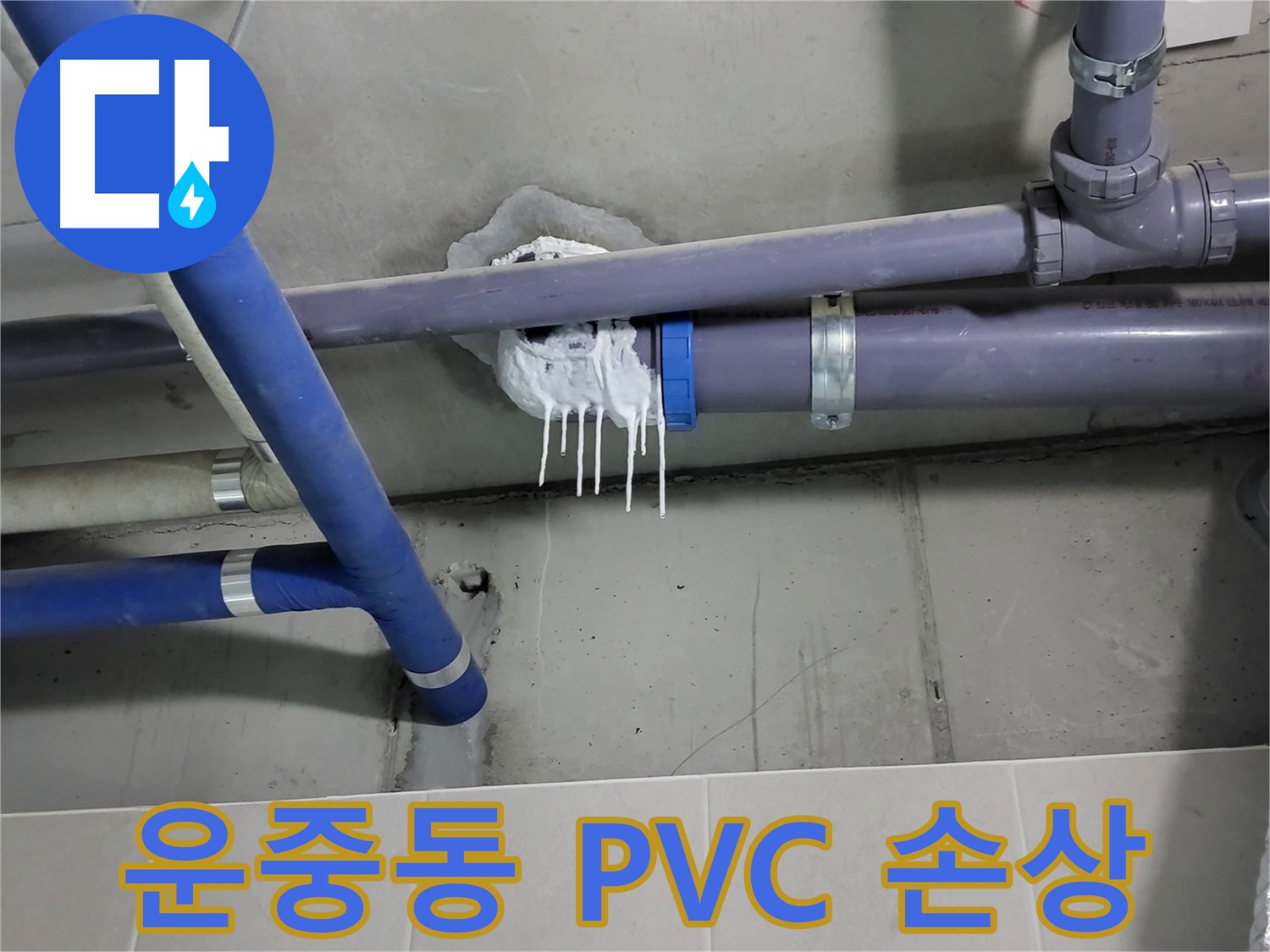 운중동 하수 누수 - PVC 배관 손상으로 인한 누수