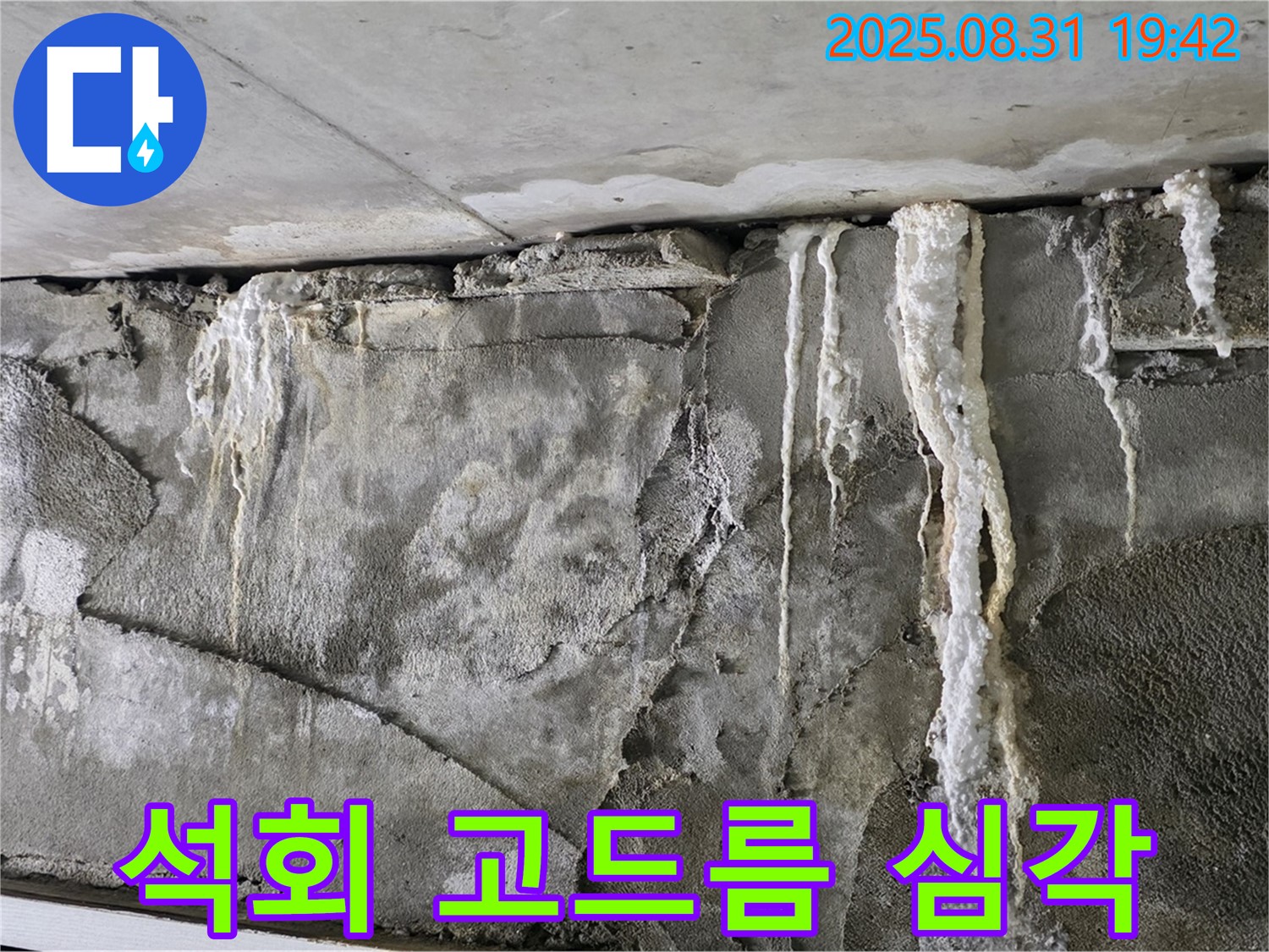 콘크리트 누수 - 석회 고드름 심각한 상태