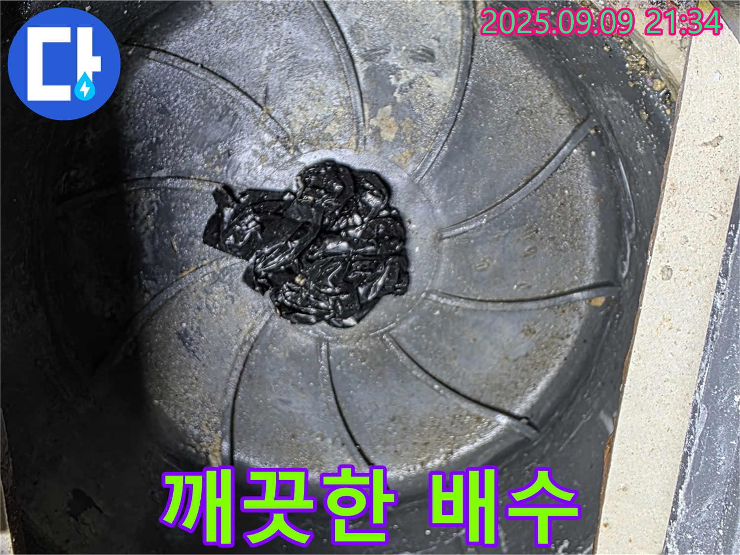 세탁실 하수구 막힘 제거 후 - 깨끗한 배수 확인
