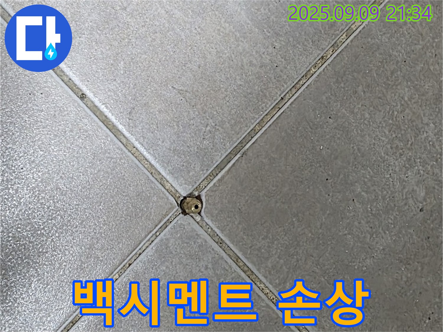 타일 접합부 누수 - 백시멘트 손상