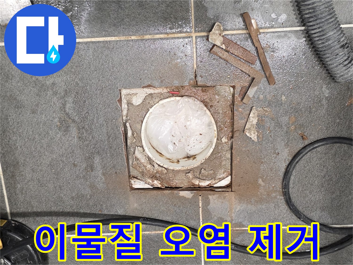 운정 욕실 배수구 주변 누수 - 이물질 및 오염 제거 작업