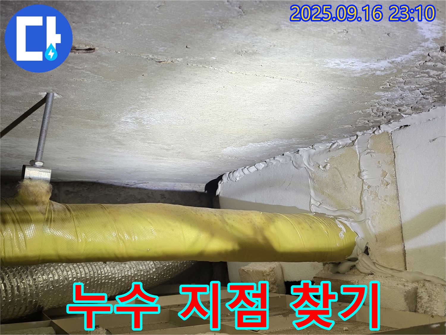 누수 지점 찾기 - 천장 누수 지점을 찾기 위해 집중하는 모습