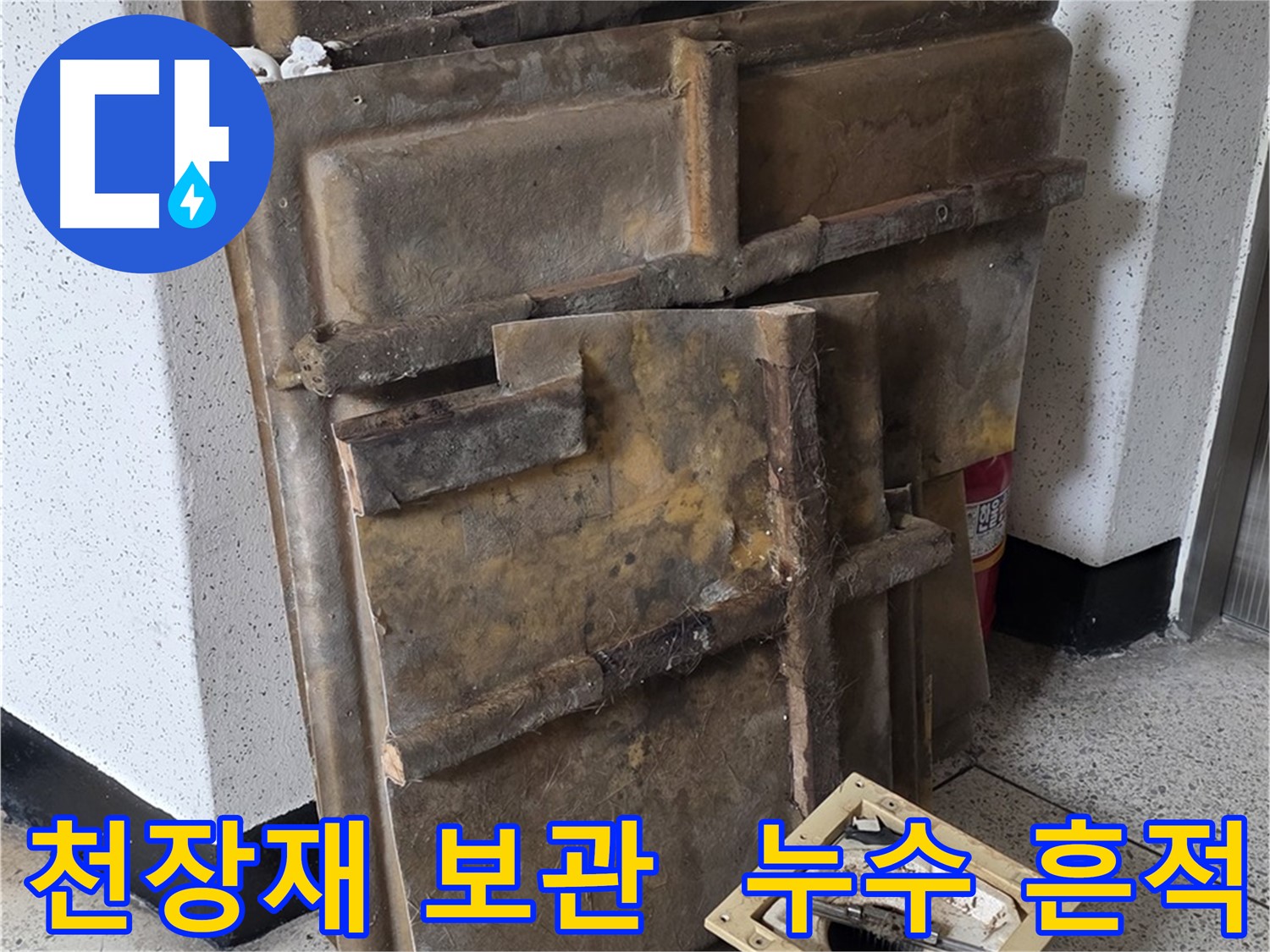천장재와 조명 안전 보관 후 누수 흔적 발견