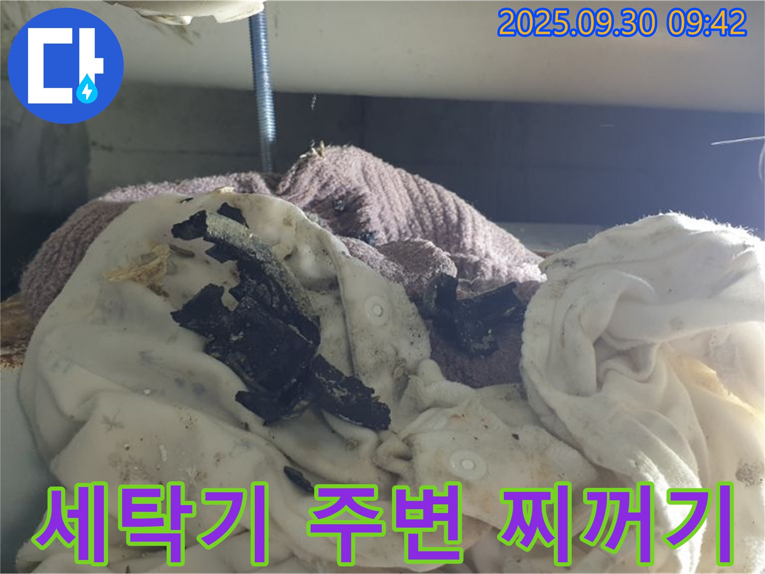 세탁기 주변 검은 찌꺼기 - 누수 연관성 확인 - 양주 누수 현장