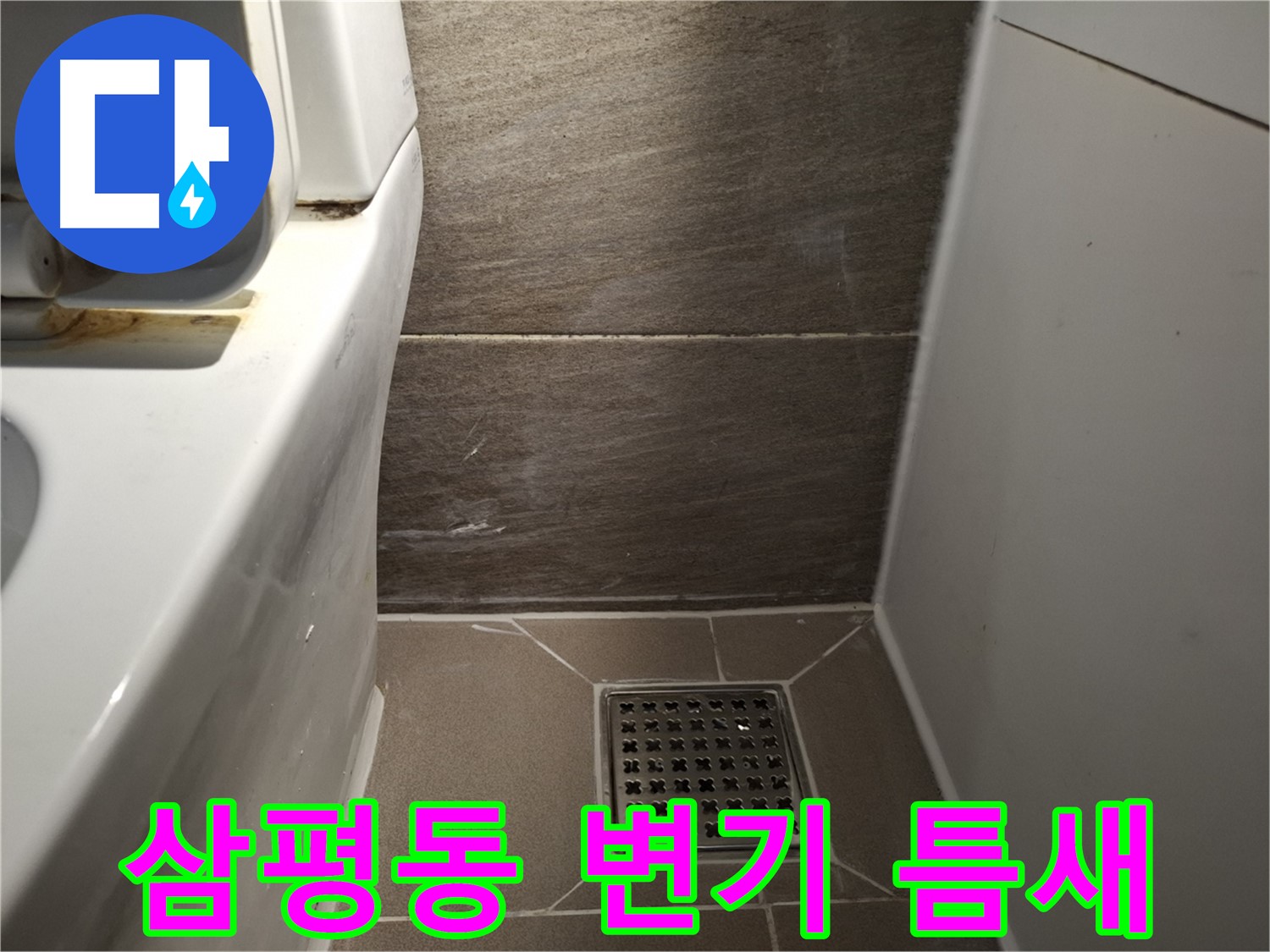 분당 삼평동 변기 옆 타일 틈새 백시멘트 변색 - 누수 초기 의심