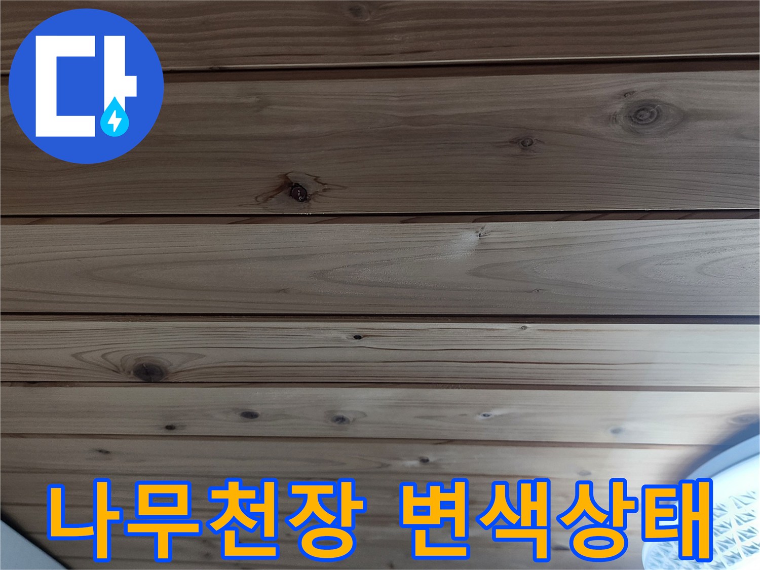 양주 현장-목재 천장의 습기로 인한 변색 상태