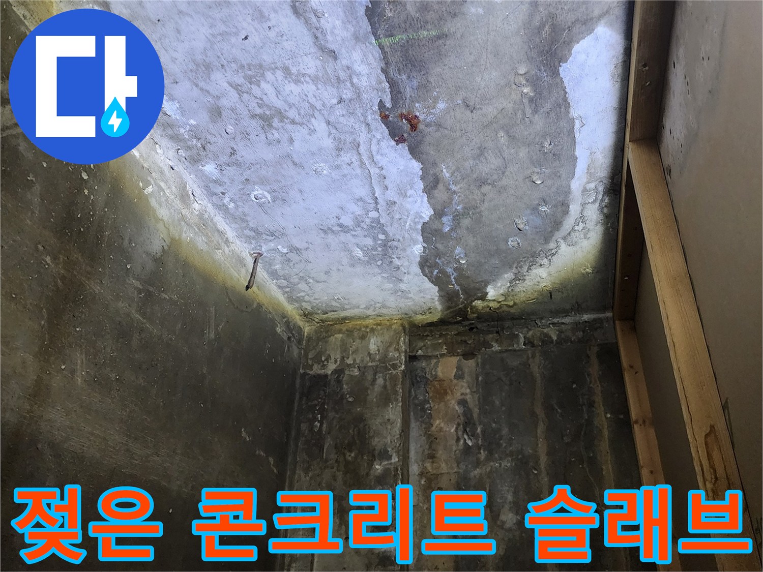 습기로 인해 변색된-콘크리트 천장 구조물