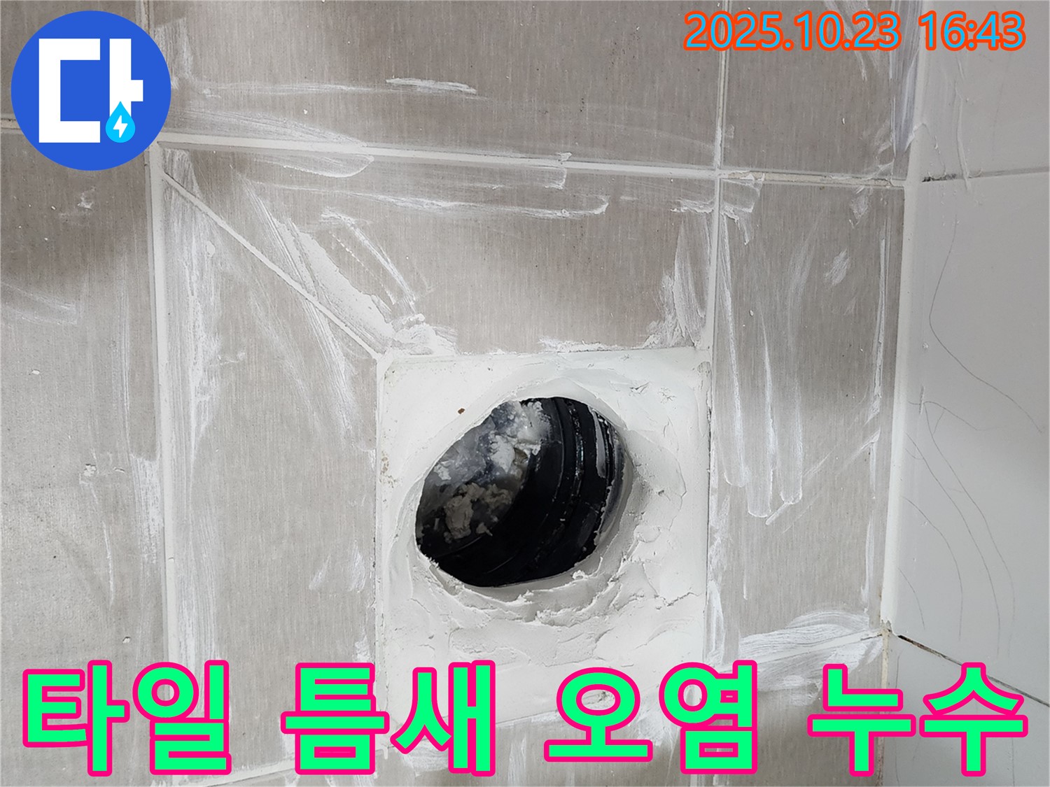 오염된 타일 틈새 - 누수 가능성