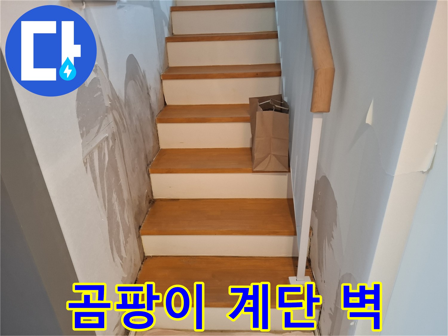 곰팡이 슨 계단 벽 - 누수 해결 시급