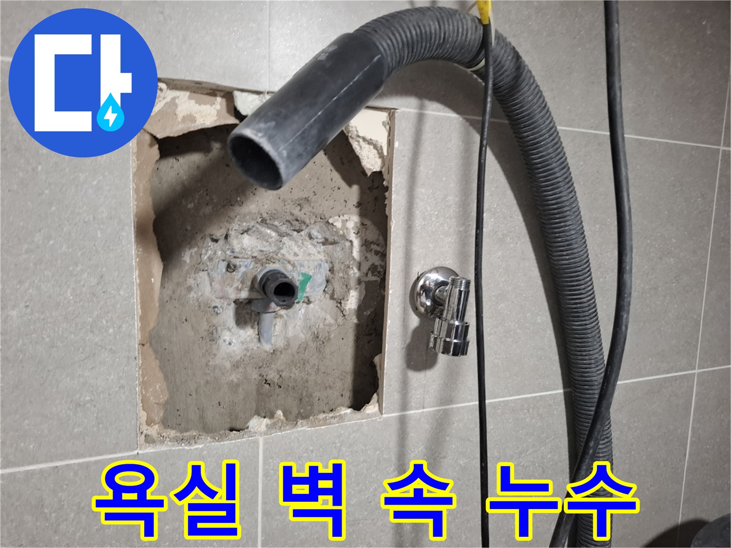 욕실 벽 속 숨은 누수의 원인을 꼼꼼하게 파악하는 모습