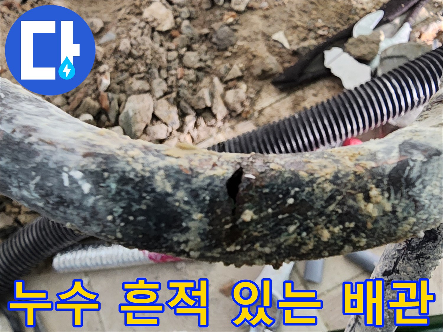금이 간 노후 배관 - 누수 지점 발견 상황