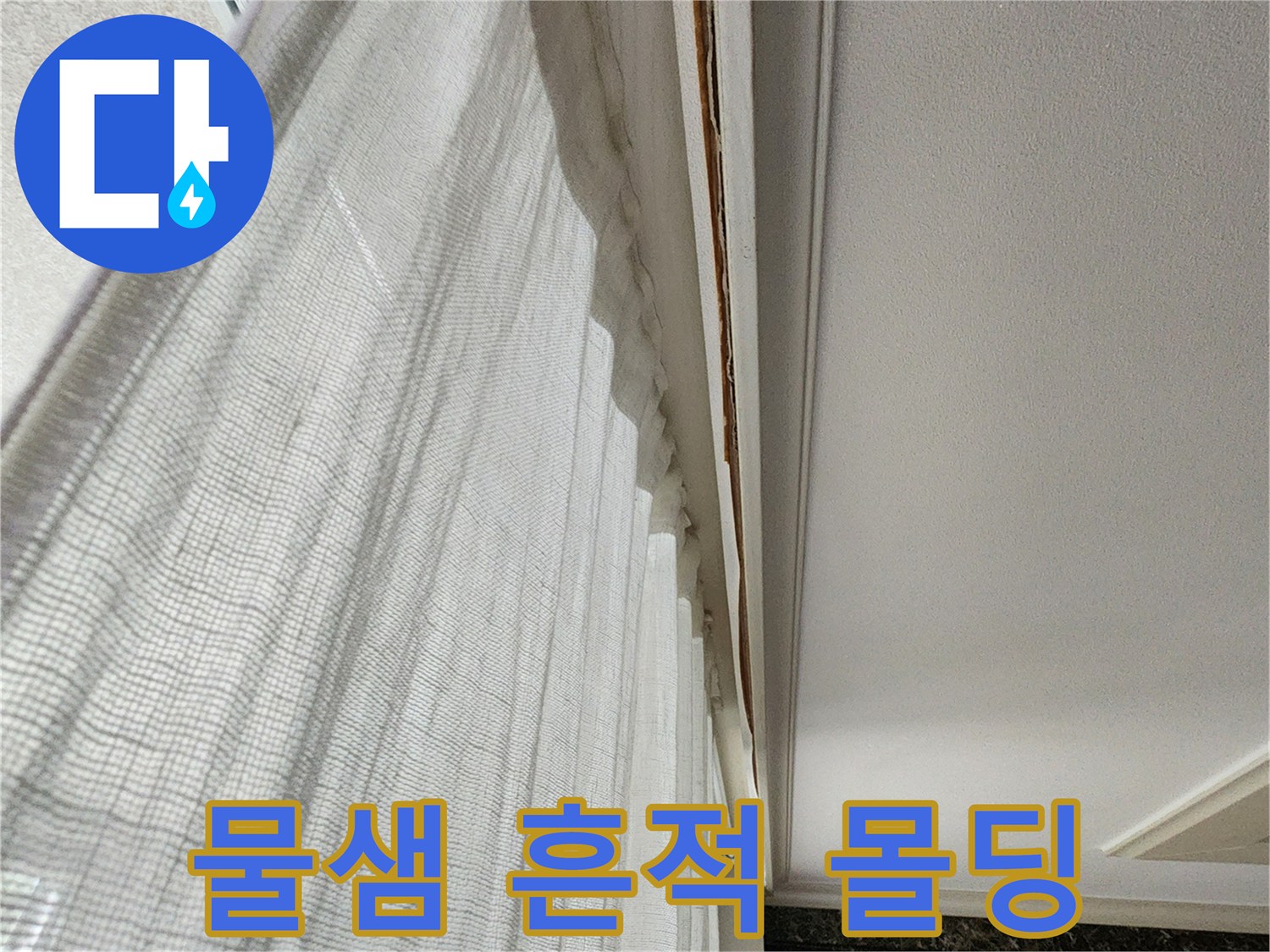 천장 몰딩 부근-누수로 인한 습기 침투