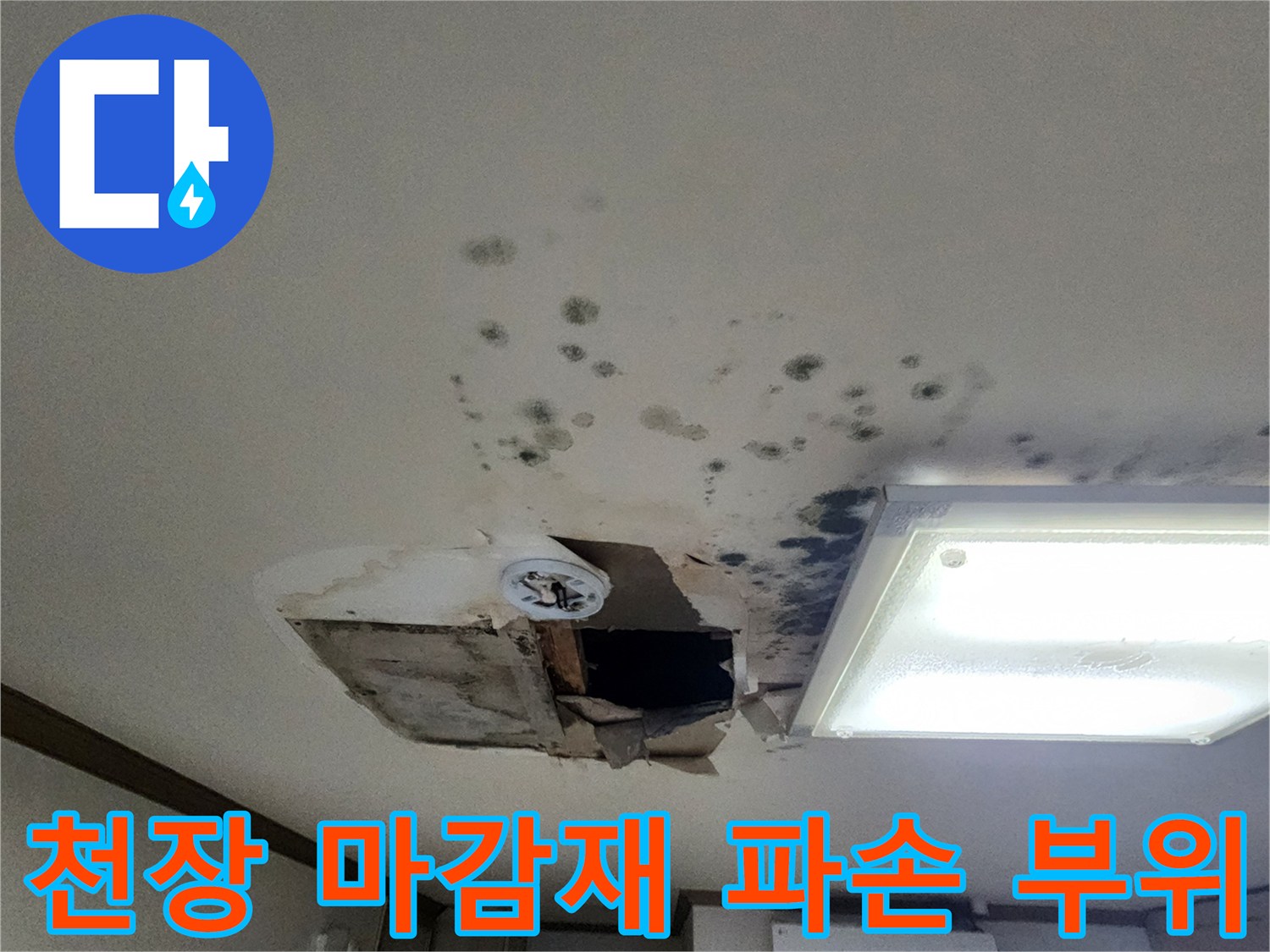 천장-마감재가-일부-뜯겨나간-누수-지점-확인