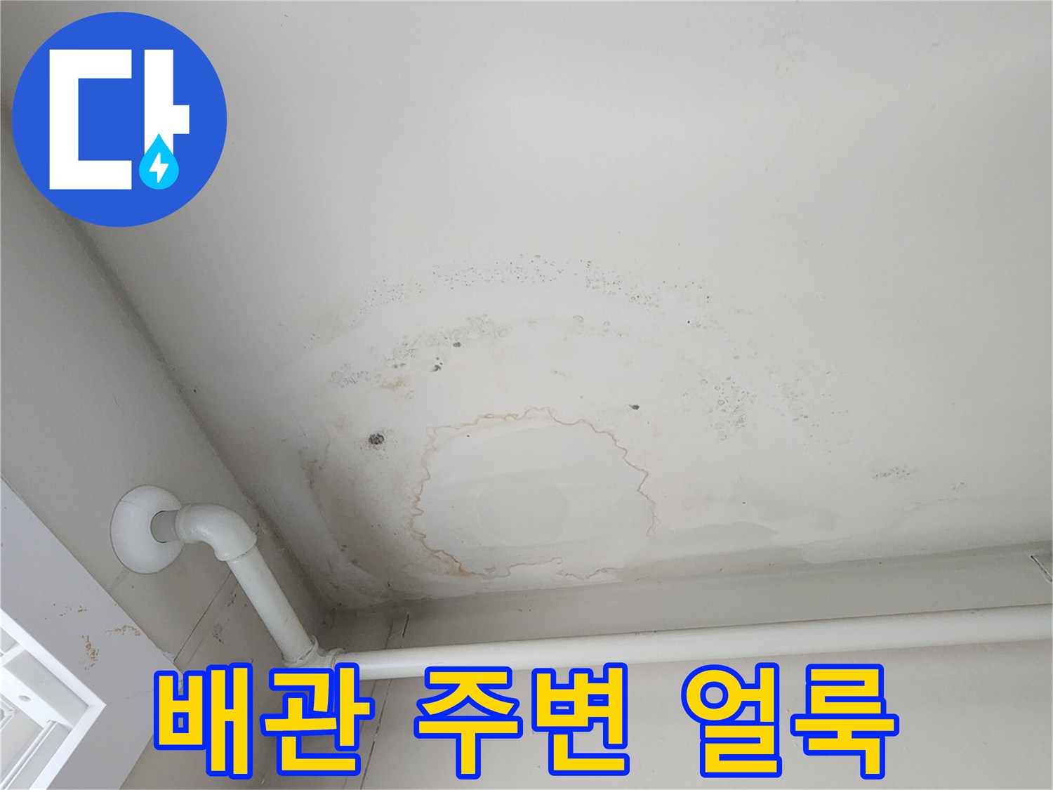 천장-배관-하단의-물자국-및-변색된-부위