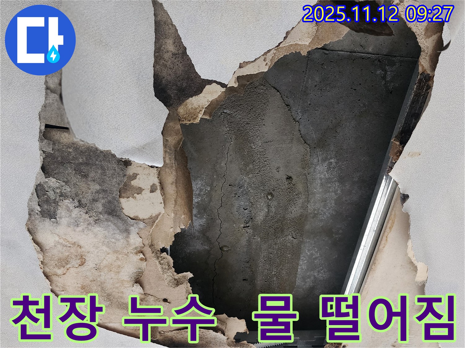 천장에서 물 떨어짐 - 누수 발생