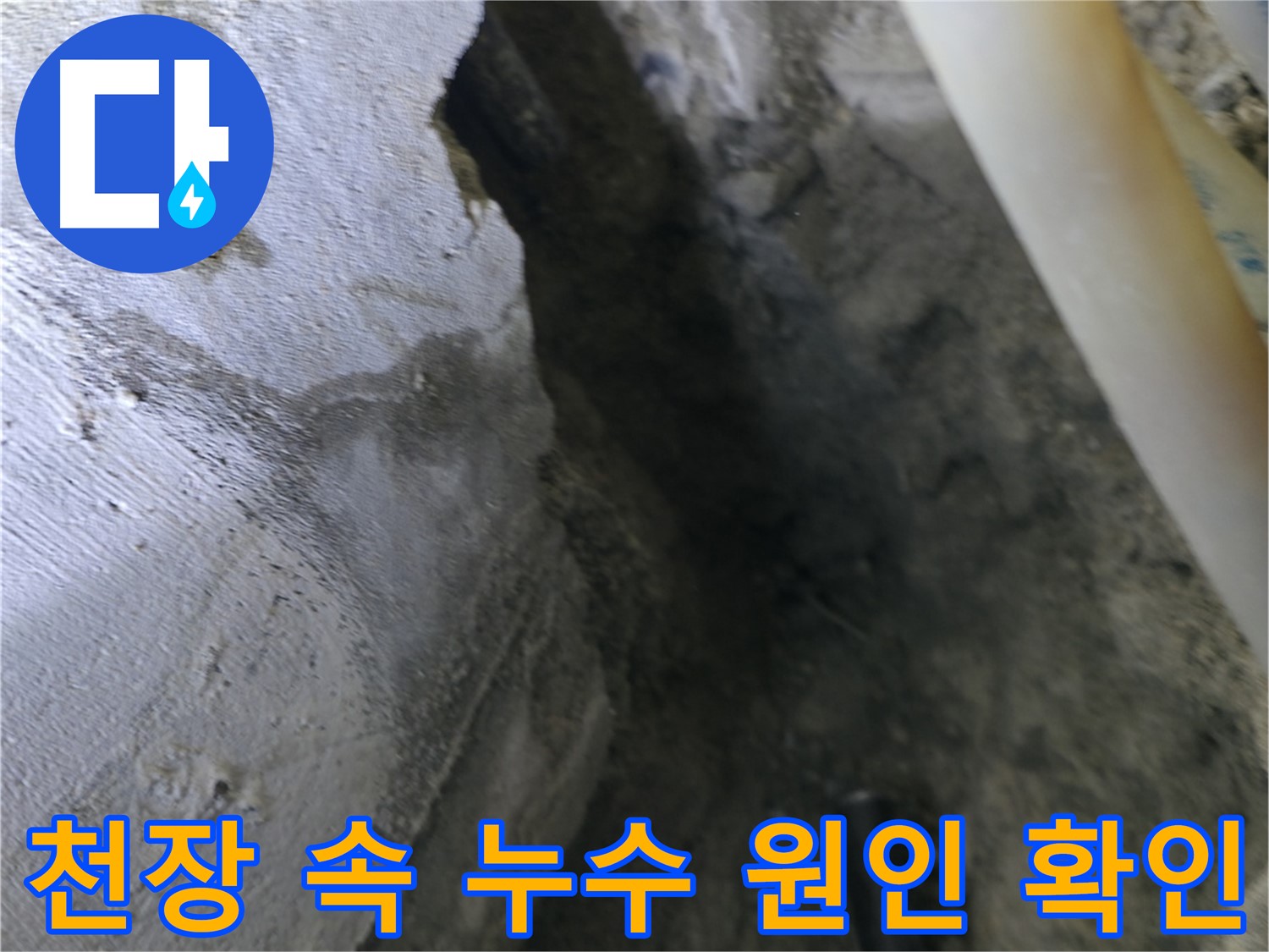 천장 속 누수 원인을 - 꼼꼼하게 확인하는 모습입니다.