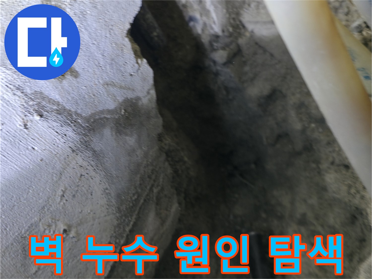 벽 누수 원인을 - 집중적으로 탐색하는 모습입니다.