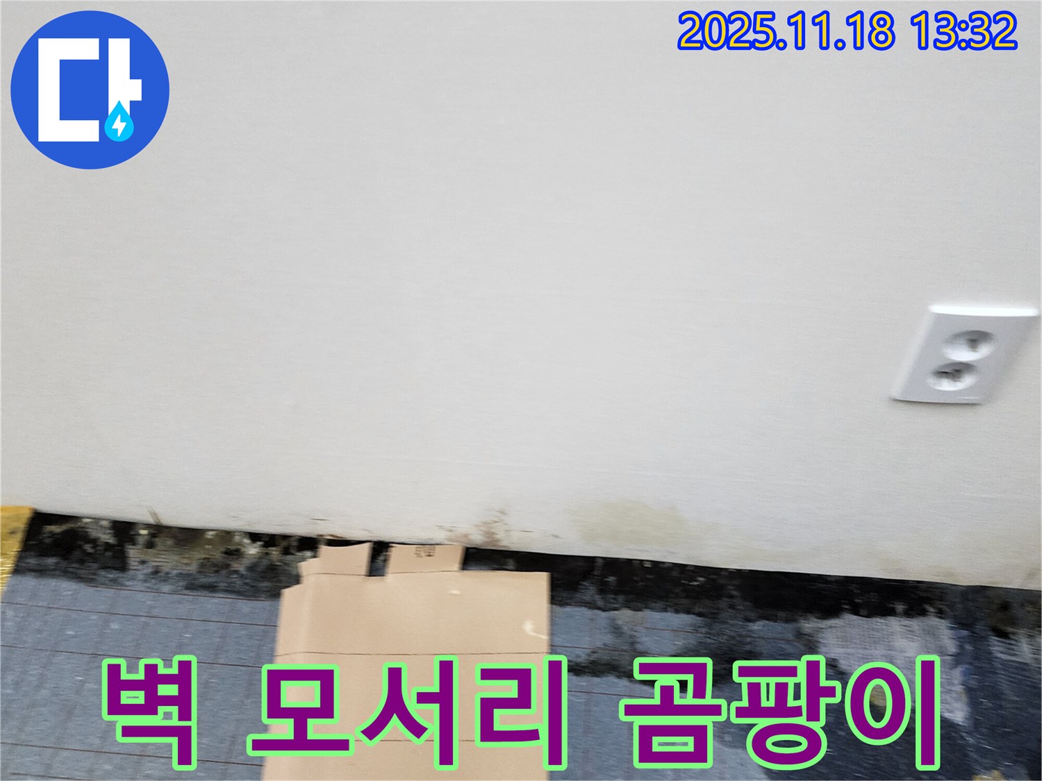 벽 모서리 - 곰팡이 발생 - 누수 의심