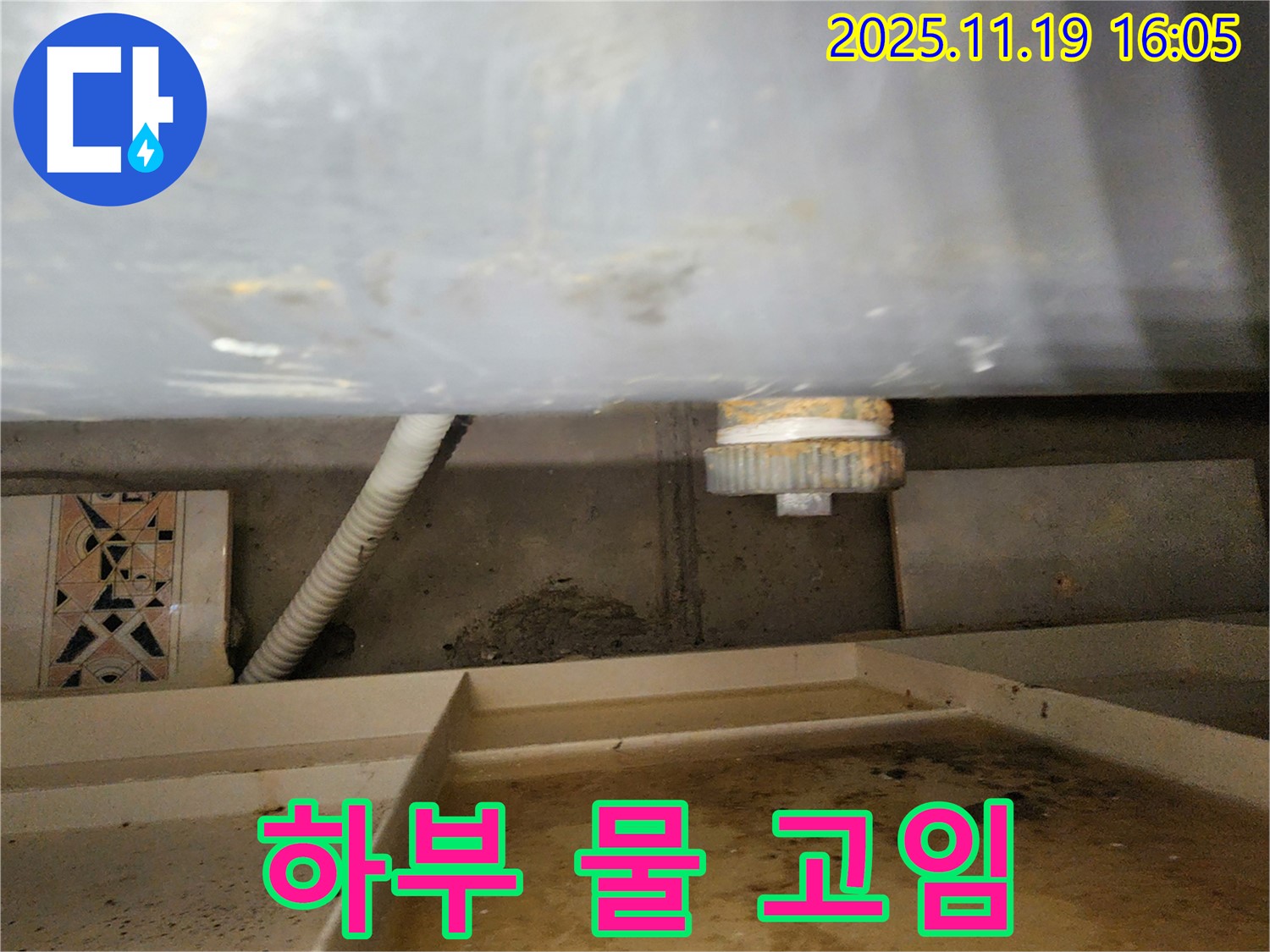 싱크대 하부에 고여 있는 물 - 2차 피해 우려