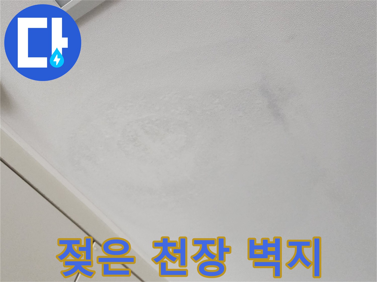 천장 가장자리 부근의 눅눅한 누수 흔적
