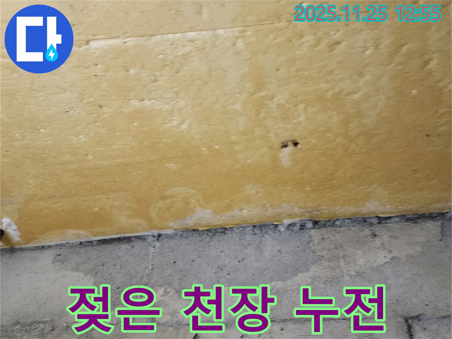 젖은 천장 누전 - 감전 위험 - 즉시 점검
