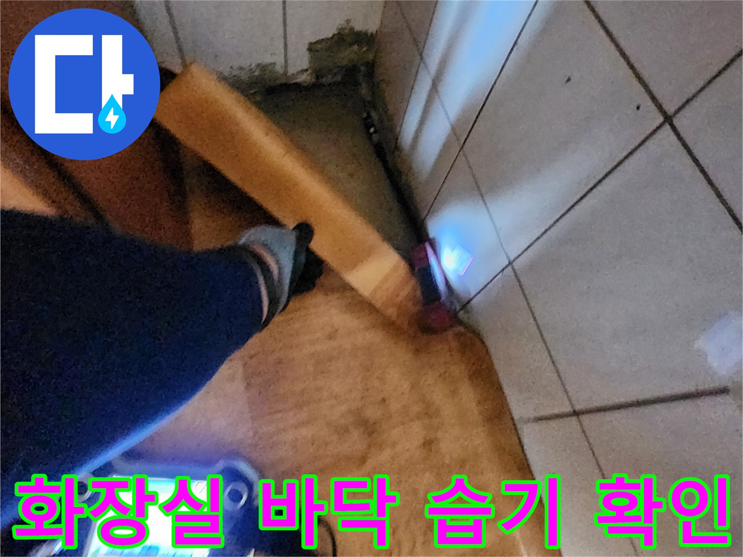 물기가 배어 나온 화장실 타일 사이의 모습