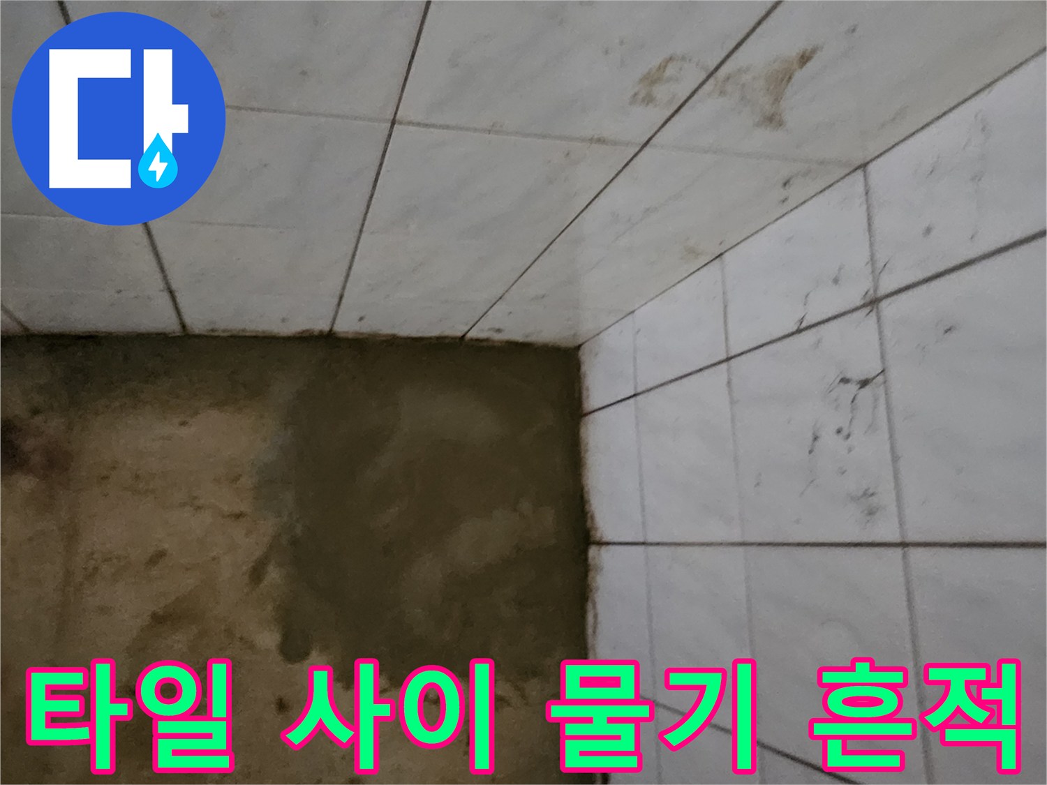 습기로 인해 거뭇하게 변한 욕실 타일 부위