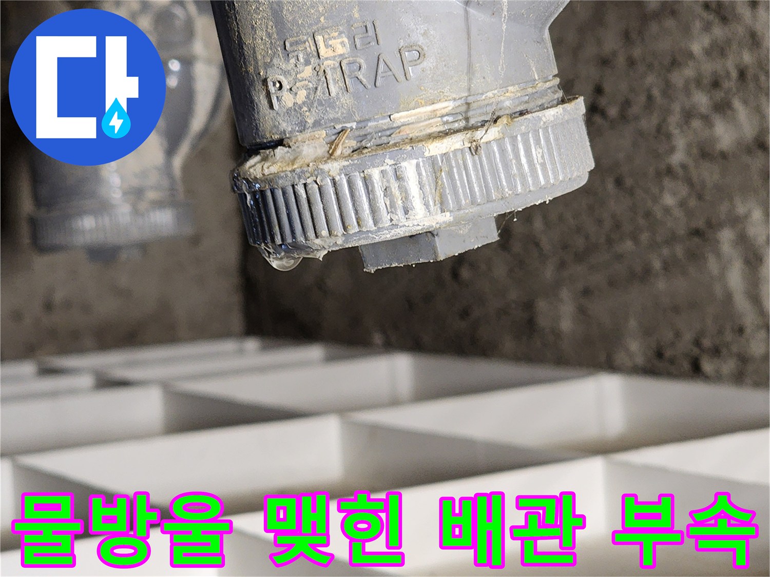P-트랩 연결 부위의 누수 발생 현장 사진