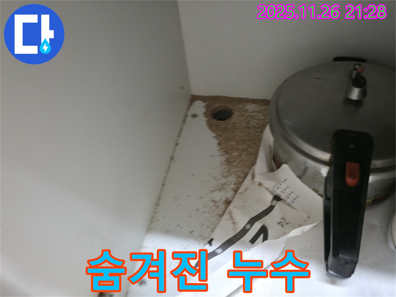 싱크대 밑 - 톱밥 - 숨겨진 누수 - 첨단 장비 탐지