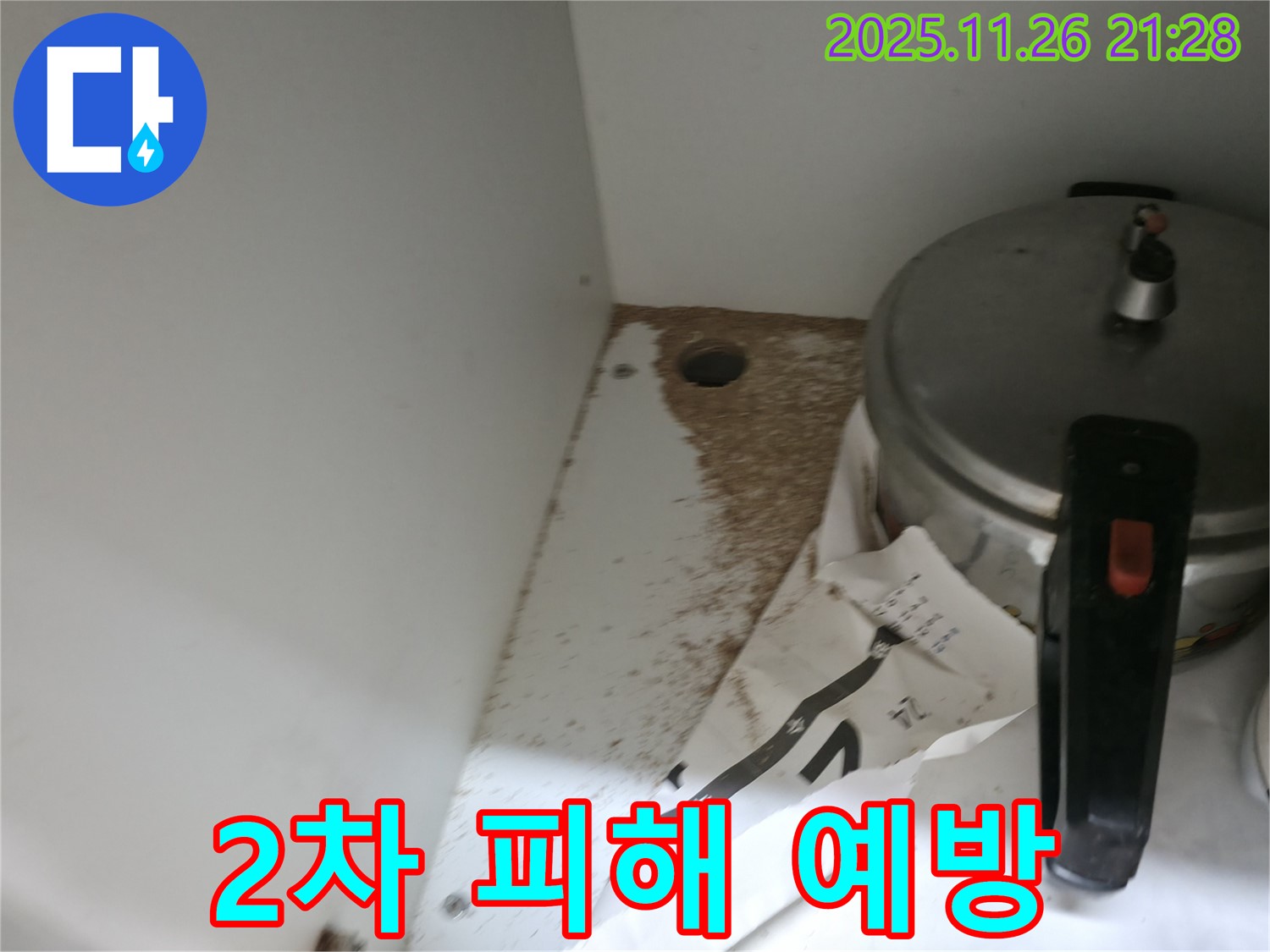싱크대 하부 - 톱밥 - 2차 피해 - 곰팡이, 악취 주의