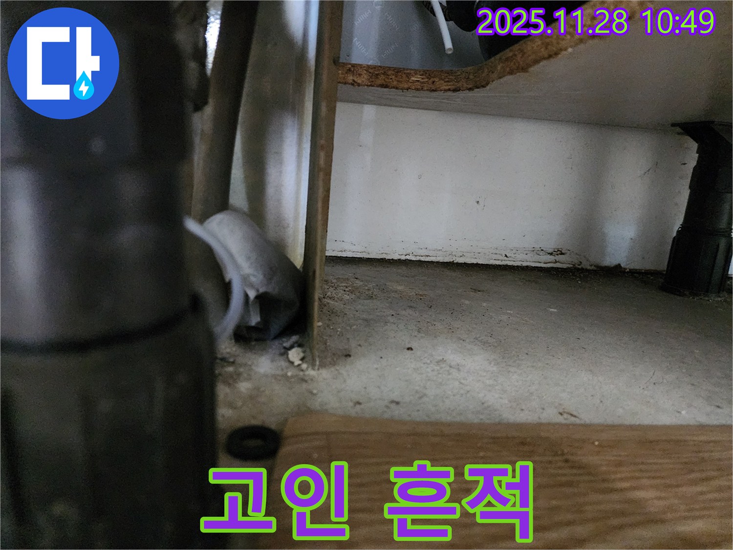 싱크대 하부 - 물 고임 흔적, 누수 의심