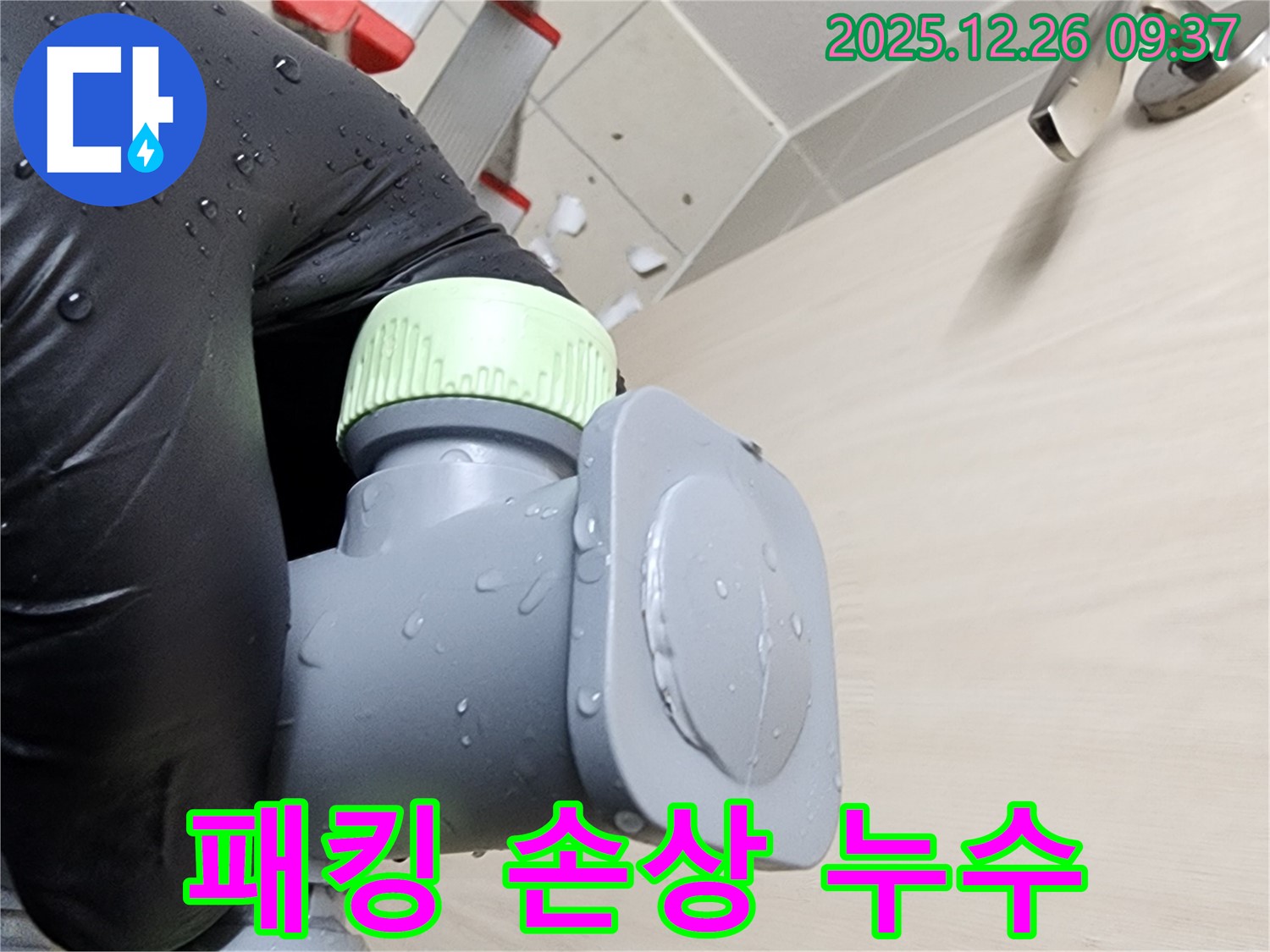 샤워기 헤드 연결 부위 고무 패킹 손상 - 패킹 교체로 해결