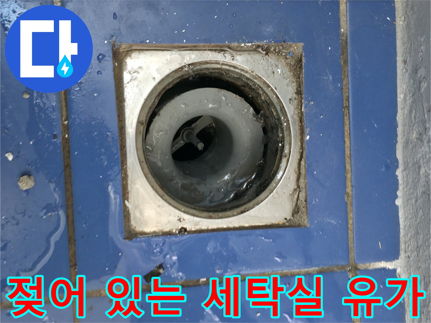 세탁실 하수구 유가 주변 타일의 젖은 상태