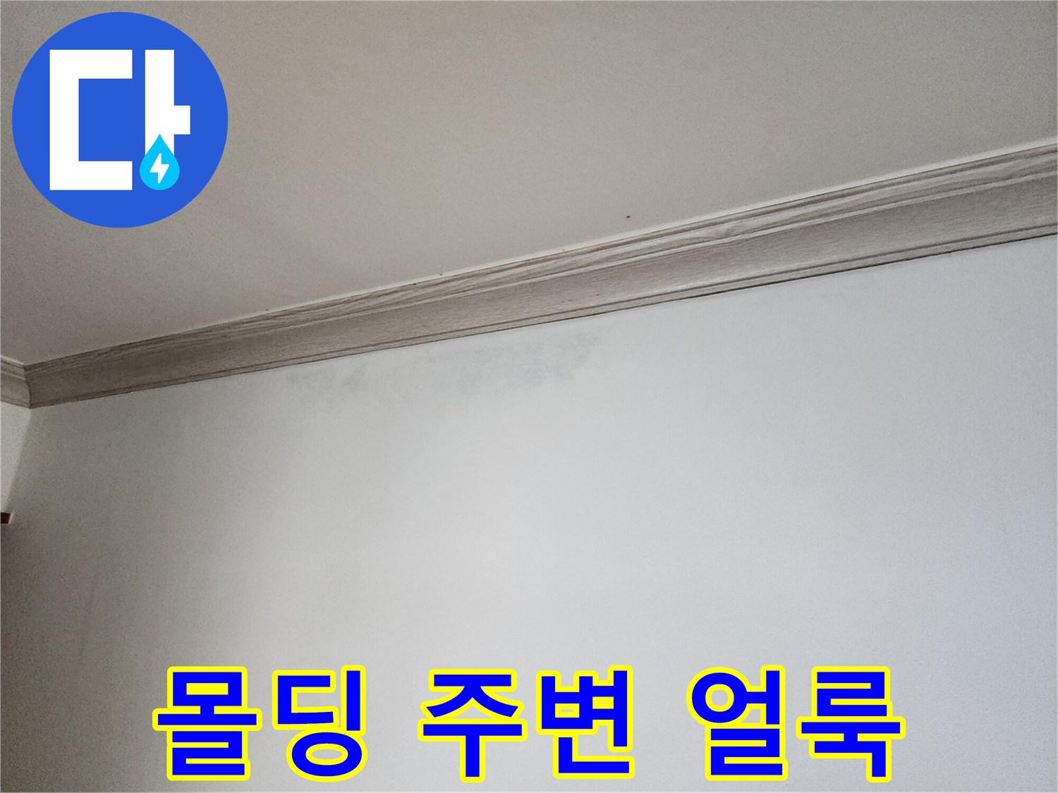상계동 현장-천장 몰딩 하단의 벽지 변색 부위