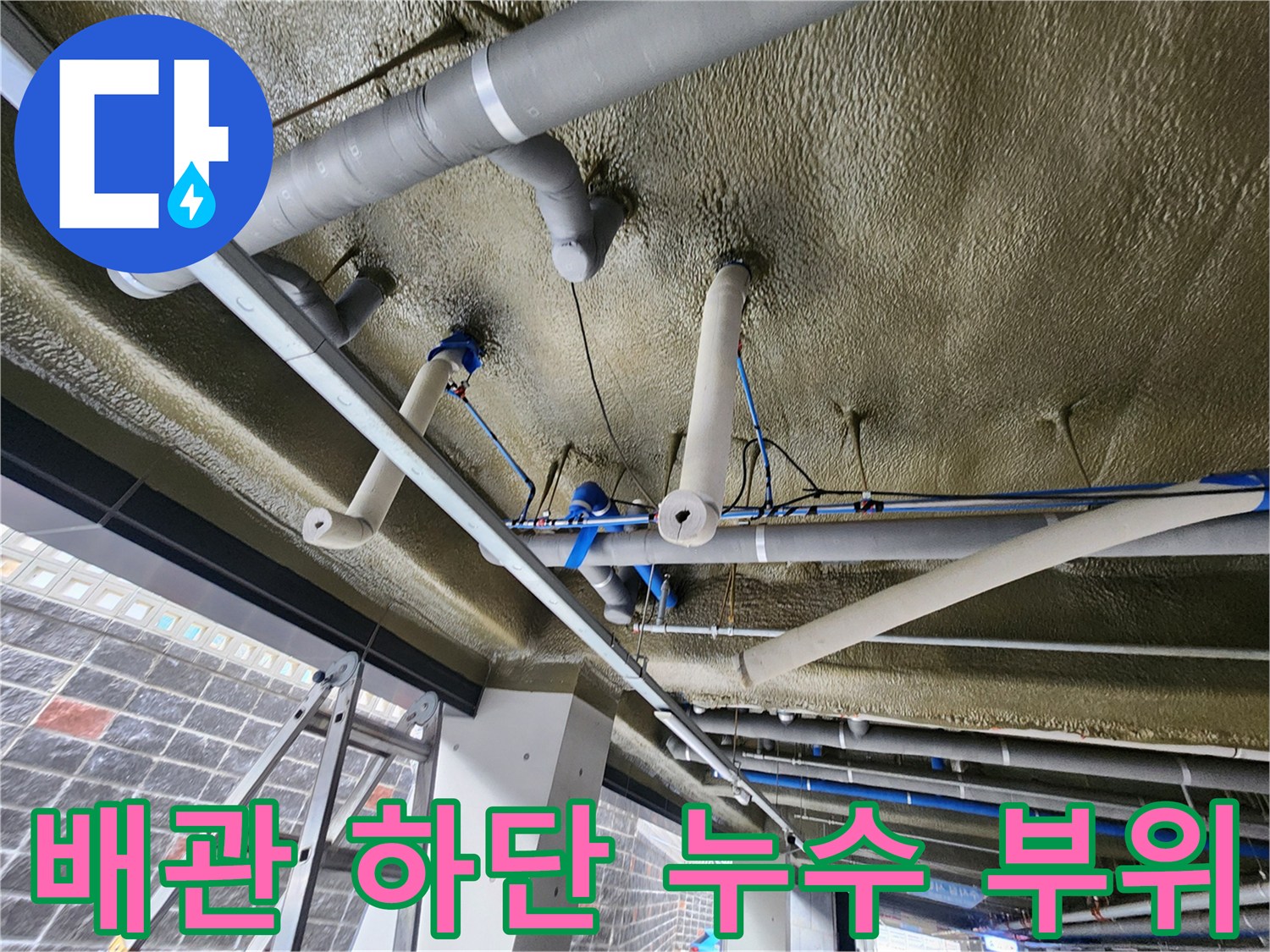 천장-배관-하단의-누수-지점을-조사하는-모습