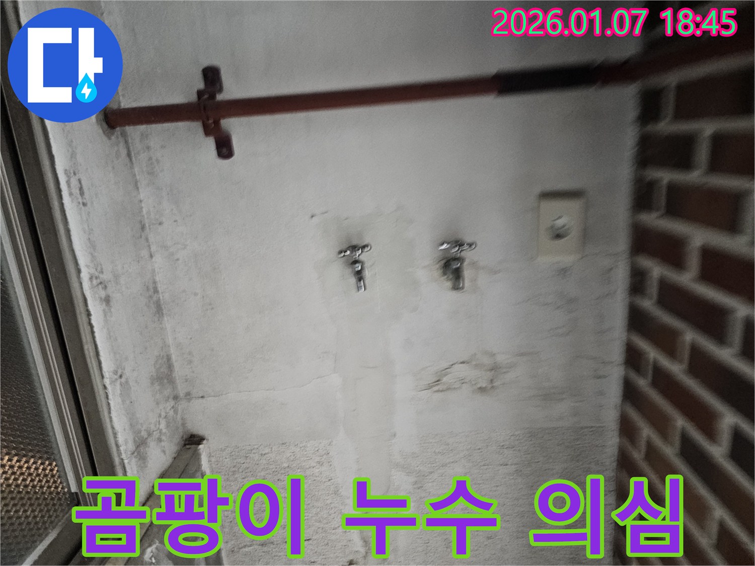 수도꼭지 주변 벽 곰팡이 - 누수 가능성