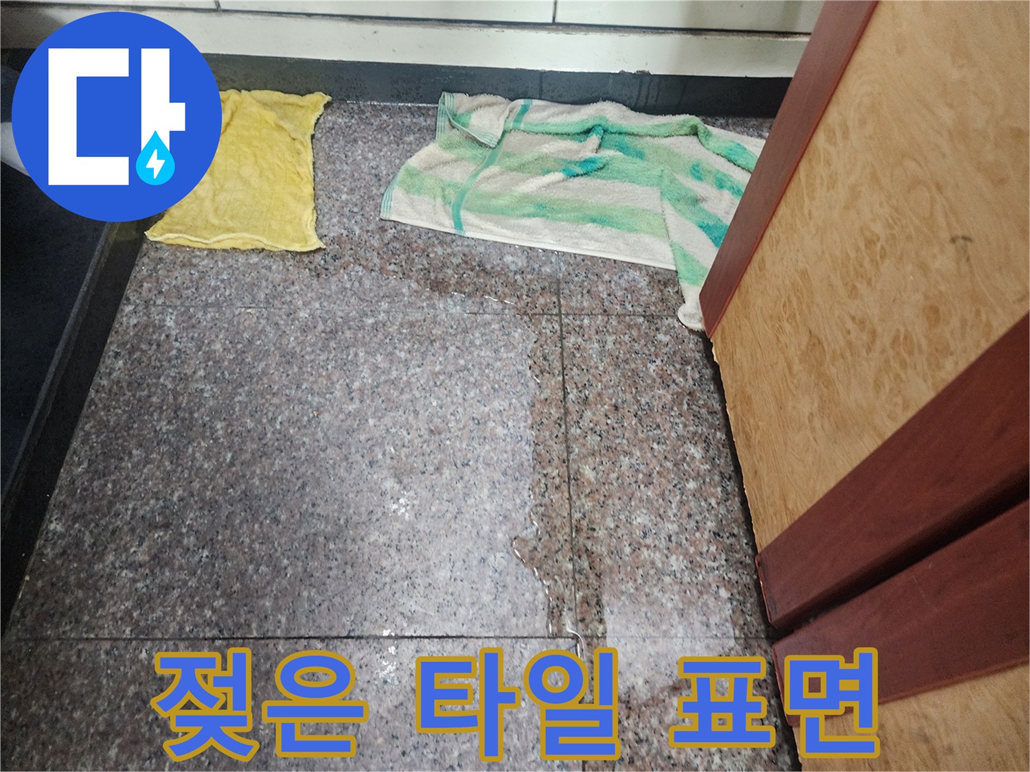 물기로 인해 젖어 있는 현관 바닥재