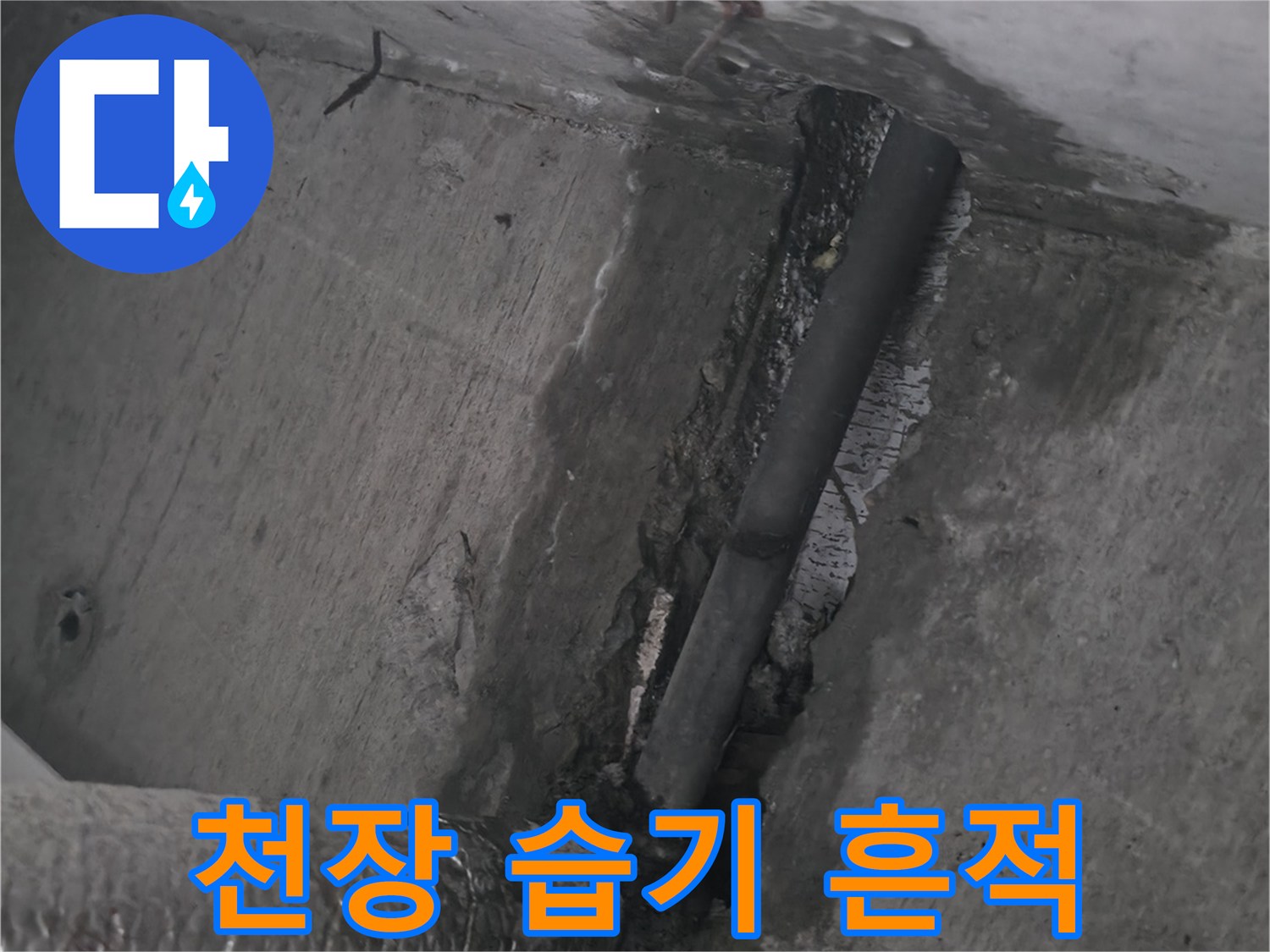 습기로 인해 변색된 천장 마감재 부분