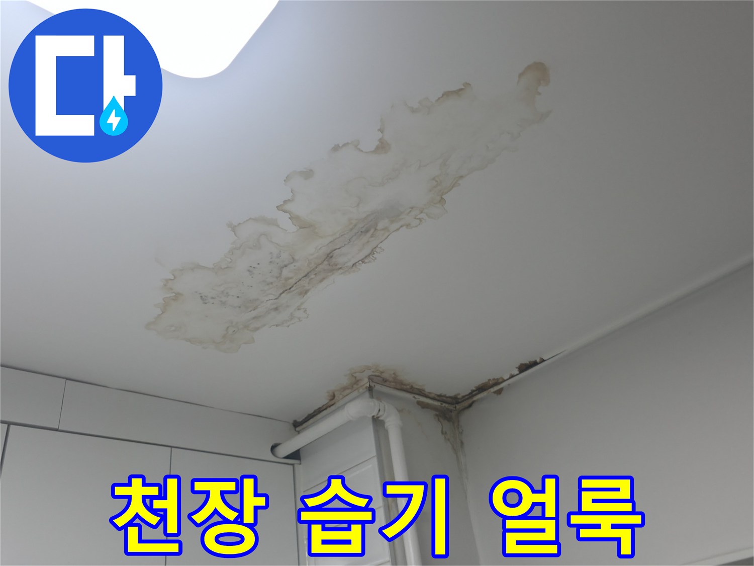 천장 석고보드에 스며든 물의 흔적