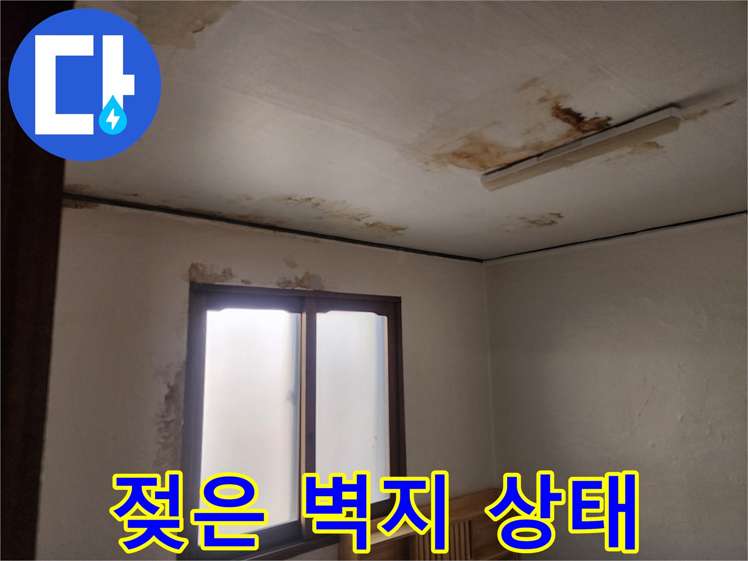 천장 벽지가 젖어 변색된 사진-누수 피해 현장