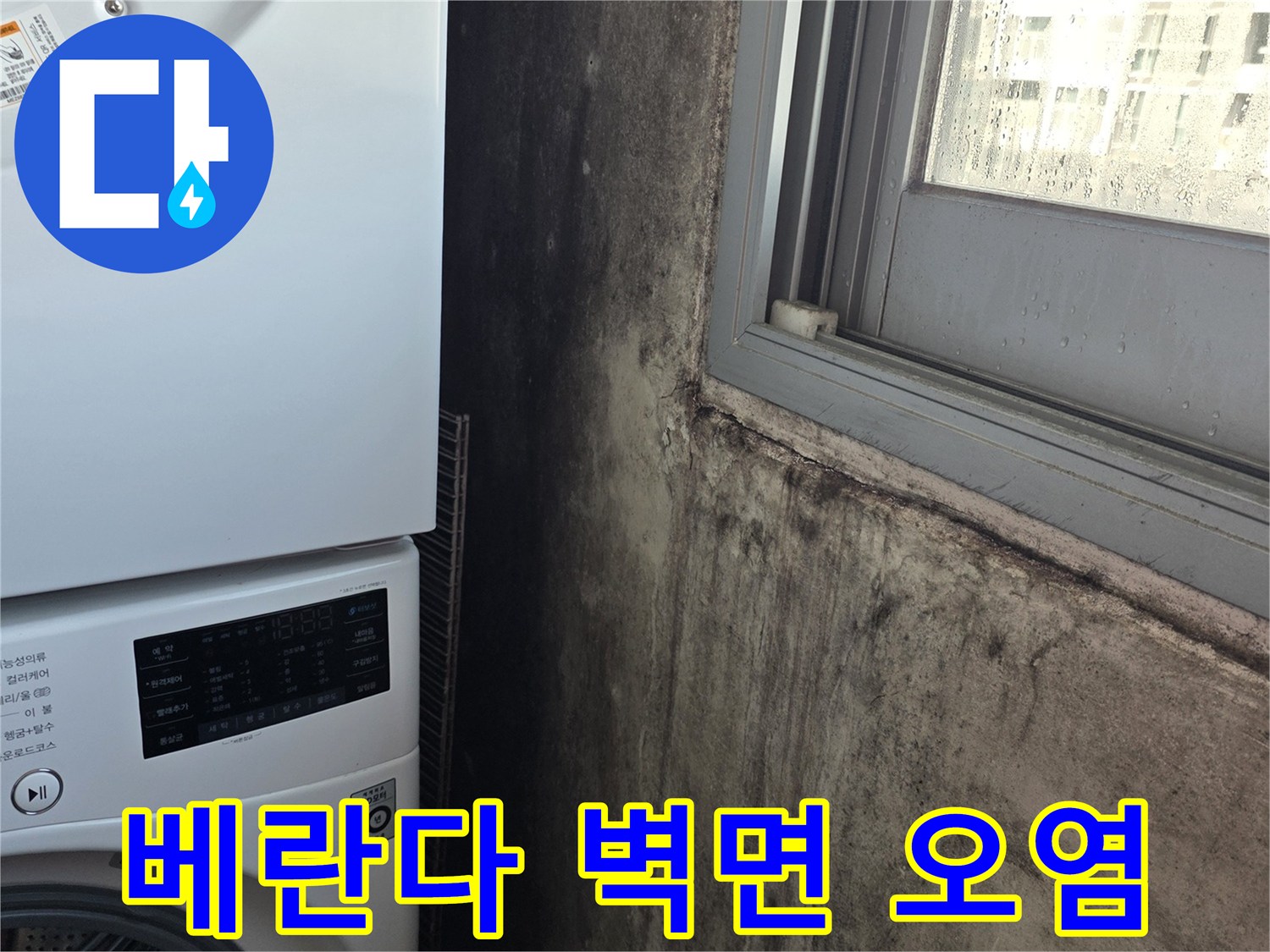 상암동 세탁실-벽면 곰팡이와 누수 흔적