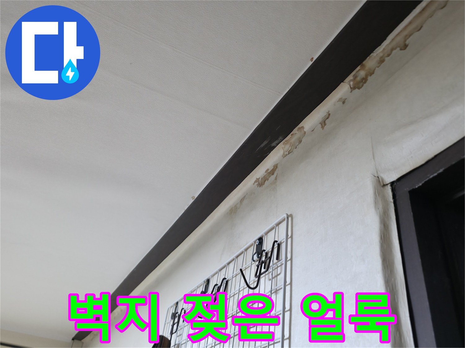 물샘으로-변색된-천장-몰딩-경계