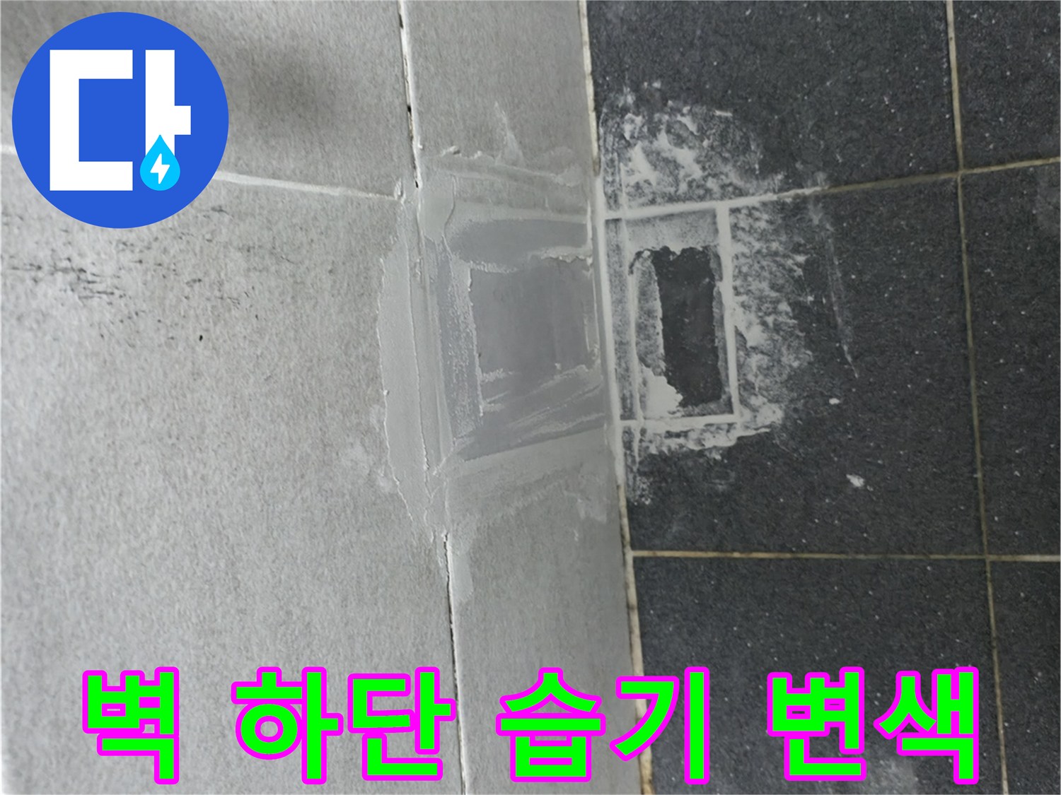 욕실 타일 경계-물샘 흔적 발견