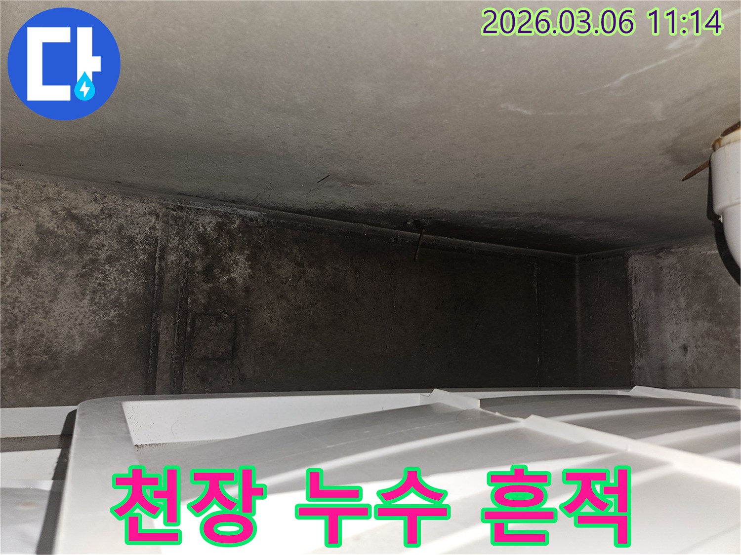 천장 아래-바닥 물고임-누수 피해 현장