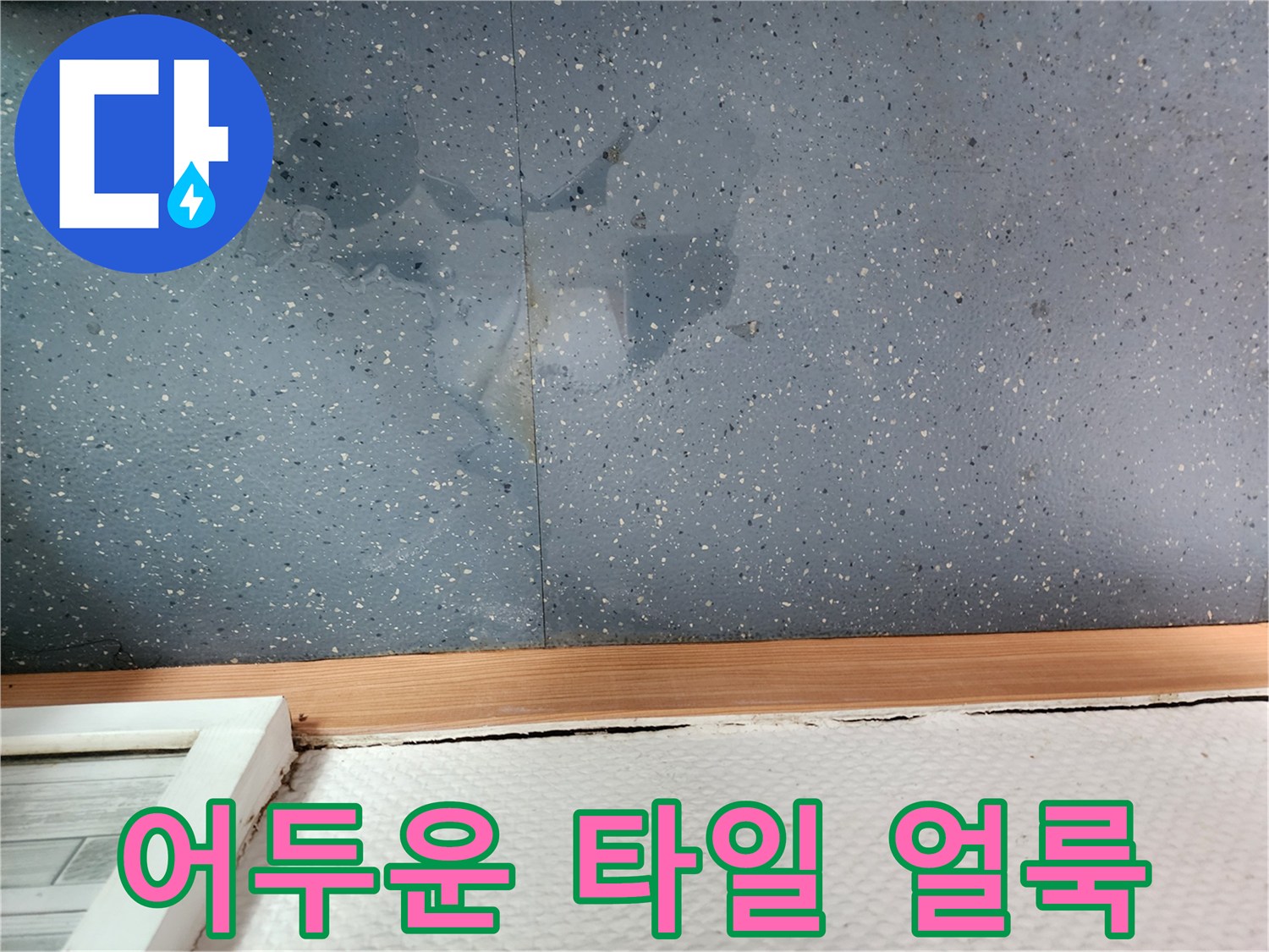 물샘으로 인해 젖은 상태의 바닥 타일